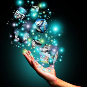 Illustration of hand with floating photos