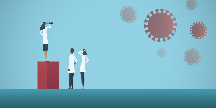 Illustration of scientists researching COVID-19.